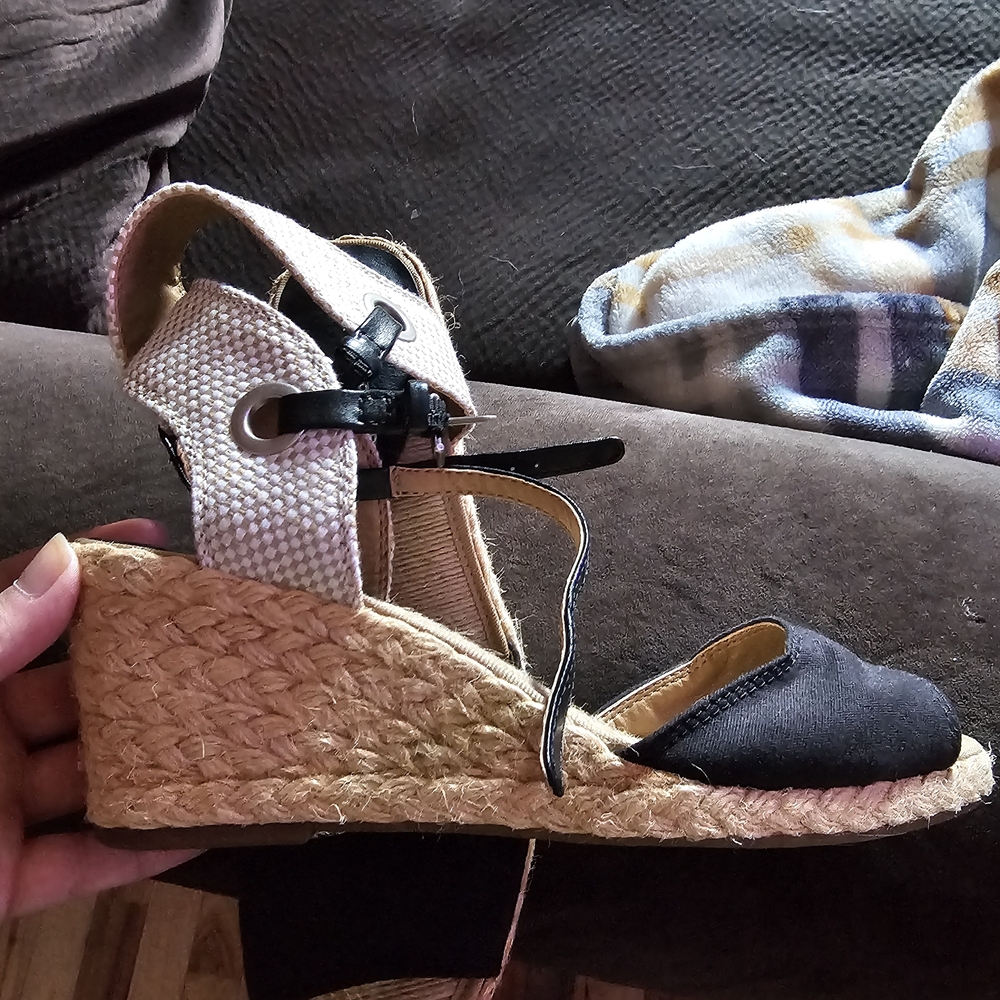 Lucky Brand Black and Tan Espadrille Wedges